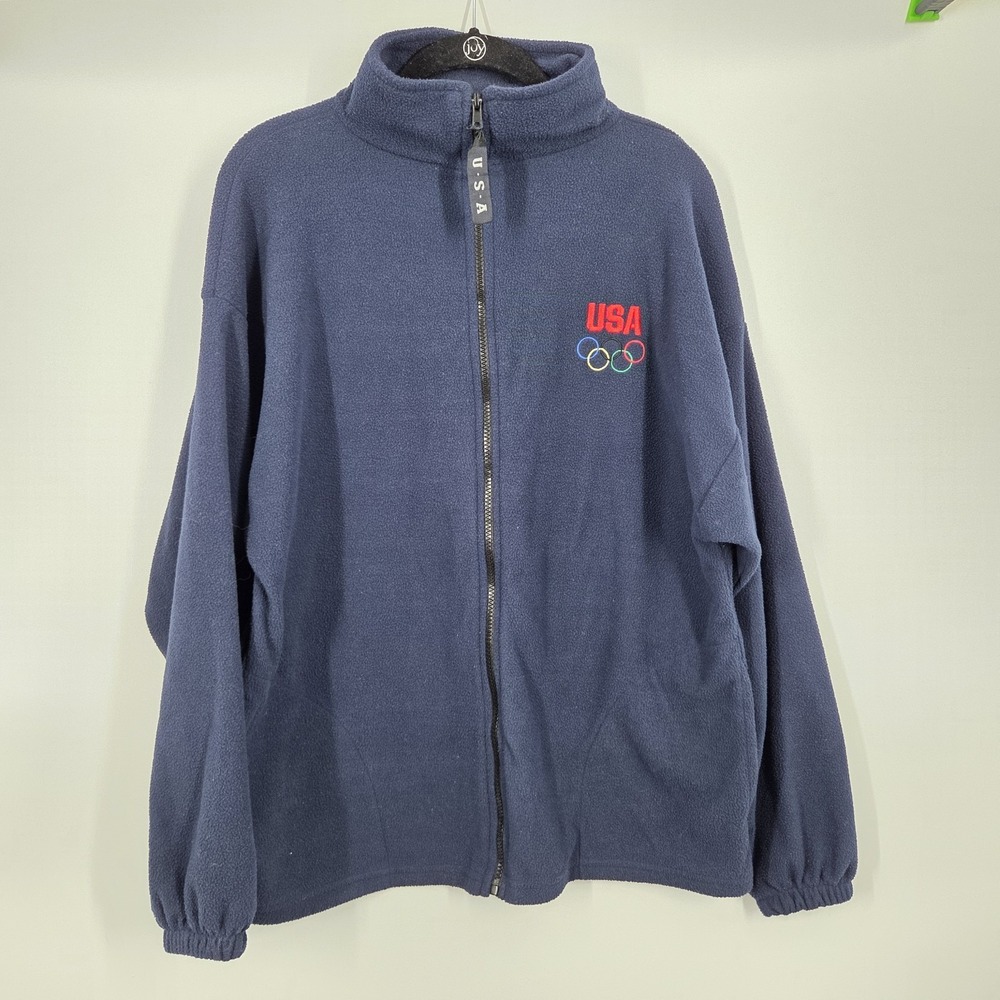 Team USA Men's Jacket Sz L Dark Blue Fleece Long Sleeve Olympic